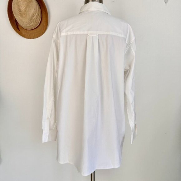 Athleta Womens Oversized Poplin Top Size Medium White Performance Pockets New - Picture 5 of 16